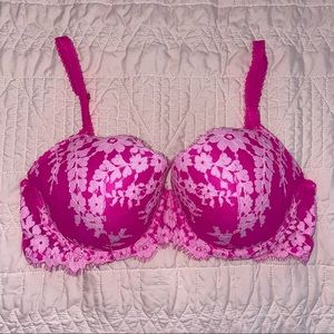 Victoria’s Secret Hot Pink Lace Dream Angels Lined Demi Bra 34DD
